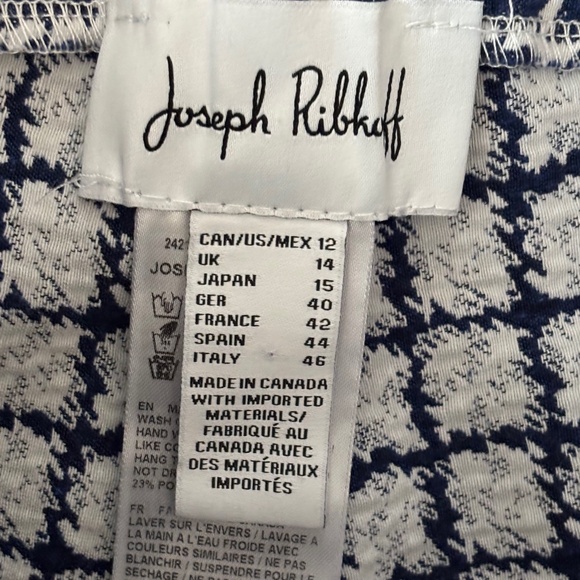 Joseph Ribkoff Blue White Pull On Check Pattern Ankle Pants Women's Size 12 - Picture 6 of 7